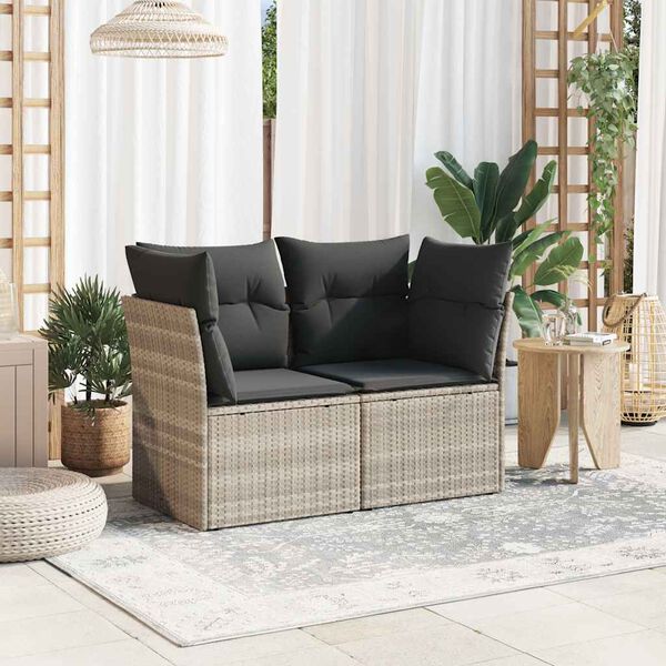 vidaXL Gartensofa mit Kissen 2-Sitzer Hellgrau Poly Rattan