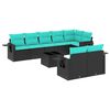 vidaXL 9-teiliges Gartensofa-Set mit Kissen, schwarzes Polyrattan