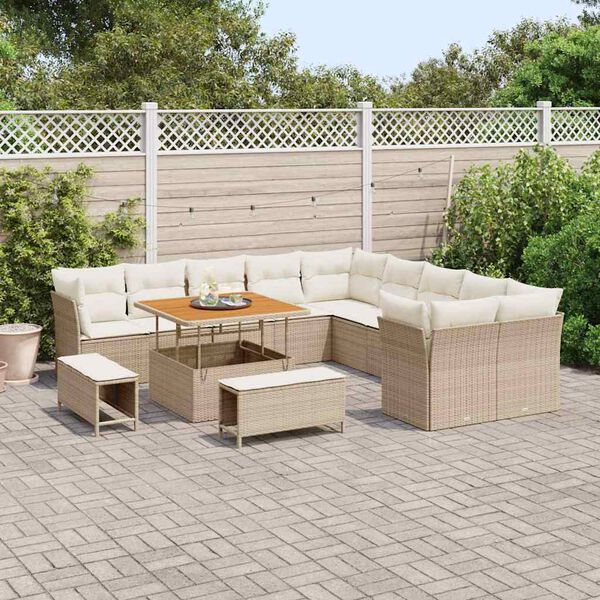 vidaXL Gartensofa-set mit Kissen 13 pcs Beige und Creme Poly-Rattan