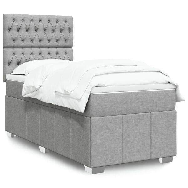 vidaXL Boxspringbett mit Matratze Hellgrau 90x190 cm Stoff
