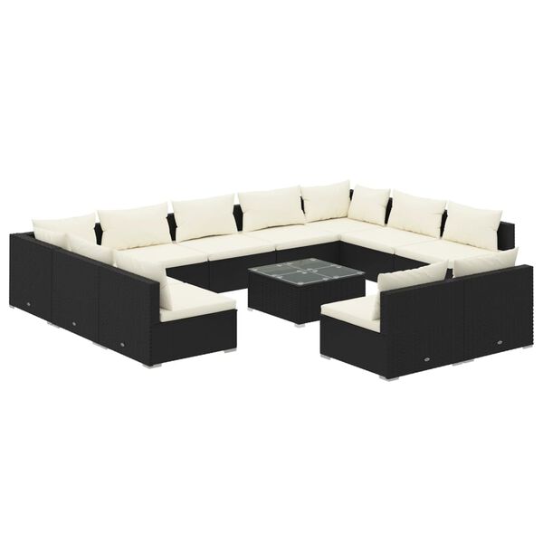 vidaXL 12-tlg. Garten-Lounge-Set mit Kissen Schwarz Poly Rattan