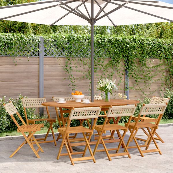 vidaXL Gartenst&uuml;hle 8 Stk. Klappbar Beige Poly Rattan & Massivholz