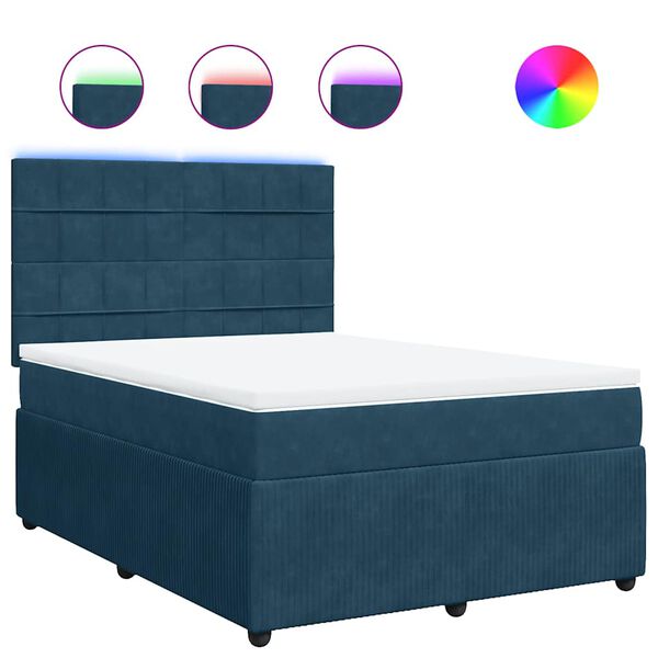 vidaXL Boxspringbett mit Matratze Blau 140x200 cm Samt