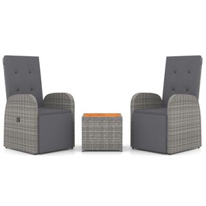 vidaXL 3-tlg. Garten-Lounge-Set Grau Poly Rattan & Massivholz Akazie