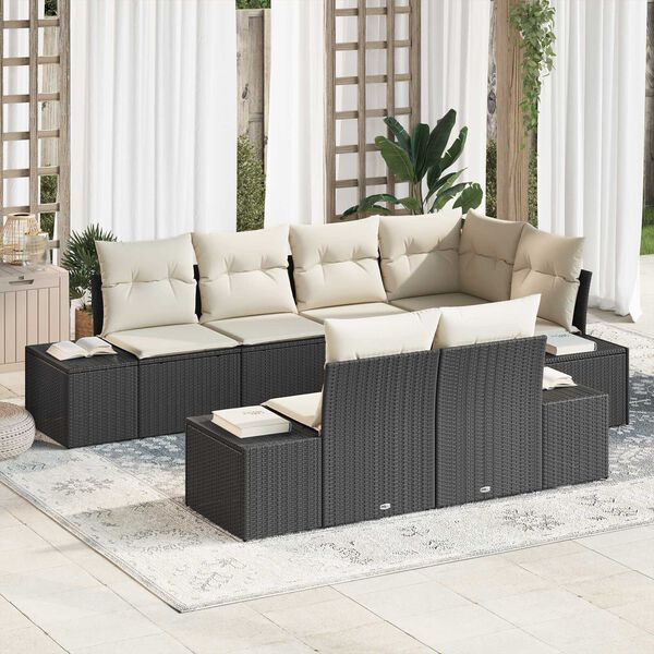vidaXL Gartensofa-set mit Speicher 7 pcs Schwarz und Creme Poly-Rattan