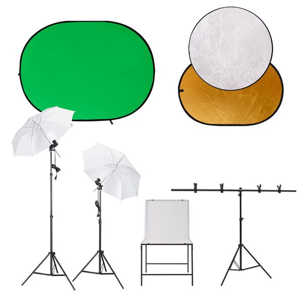 vidaXL Fotostudio-Set mit Hintergrund-Set, Aufnahmetisch & Reflektor