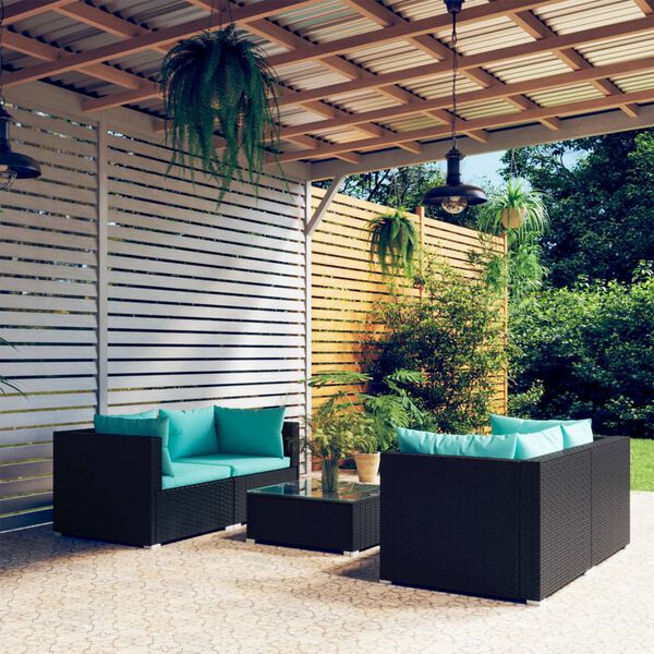 vidaXL 5-tlg. Garten-Lounge-Set mit Kissen Poly Rattan Schwarz