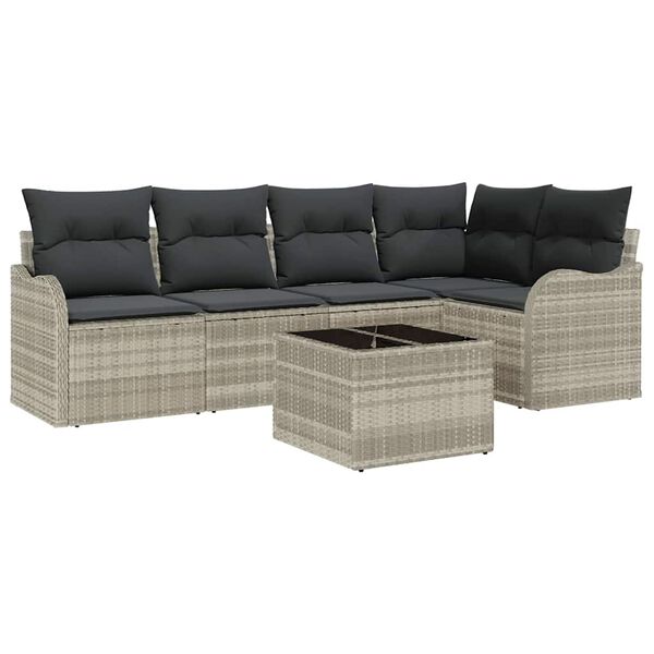 vidaXL Garten-Sofa-Set mit Kissen mit Speicher 6 pcs Grau Poly Rattan