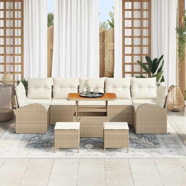 vidaXL Garten-Sofa-Set mit Kissen 10 pcs Beige Poly Rattan