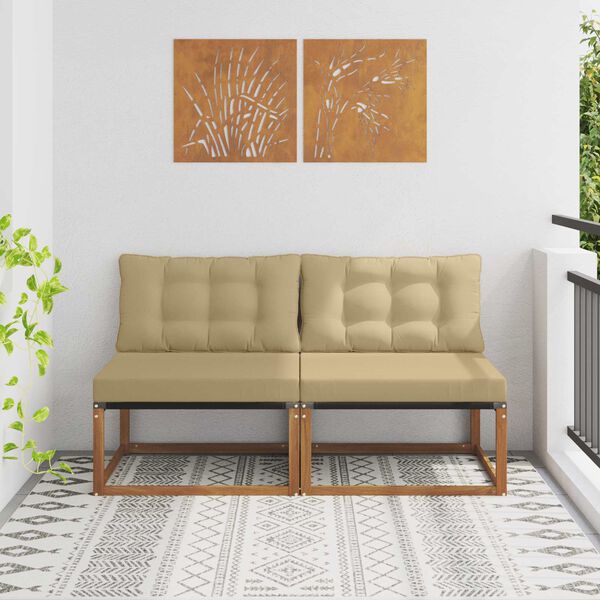 vidaXL 2 St&uuml;ck Outdoor Mittelsofa Massivholz Akazie Natur