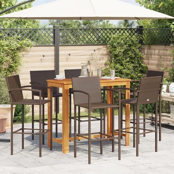 vidaXL 7-tlg. Gartenbar-Set Braun Massivholz Akazie und Poly Rattan