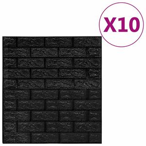 vidaXL 3D Tapete Ziegelstein Selbstklebend 10 Stk. Schwarz