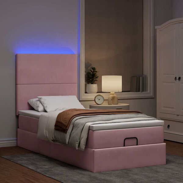 vidaXL Ottoman-Bett mit Matratzen & LEDs Rosa 90x200 cm Samt