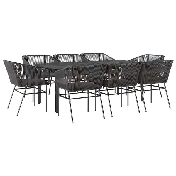 vidaXL 9-tlg. Garten-Essgruppe mit Kissen Schwarz Poly Rattan Glas