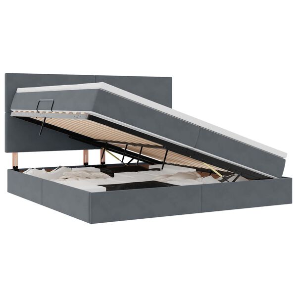 vidaXL Aufbewahrungsbett mit Matratze Dunkelgrau 200 x 200 cm Samt