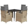 vidaXL 5-tlg. Garten-Essgruppe mit Kissen Beigemischung Poly Rattan