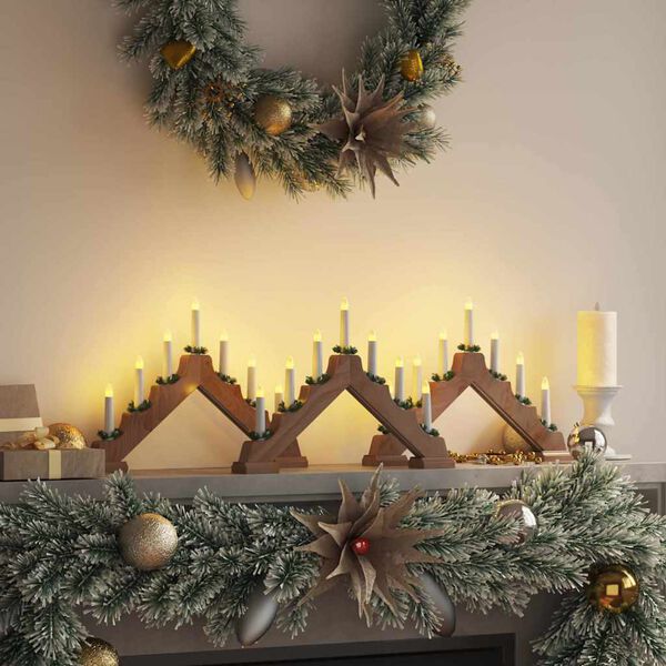 vidaXL Weihnachtskerzenbr&uuml;cke mit 7 LEDs 3 pcs Braun 39,5 x 5 x 29 cm