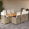 vidaXL 9-tlg. Garten-Essgruppe mit Kissen Beige Poly Rattan