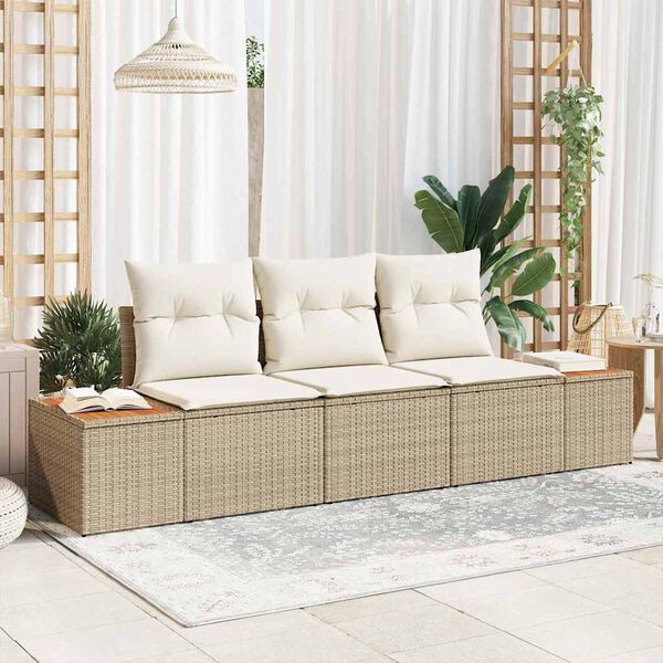 vidaXL Gartensofa-set mit Kissen 3 pcs Beige Poly-Rattan