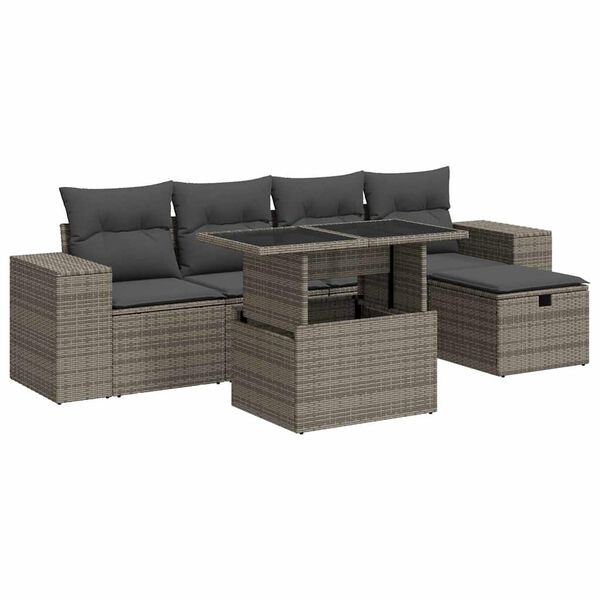 vidaXL 6-tlg. Garten-Sofagarnitur mit Kissen Grau Poly Rattan