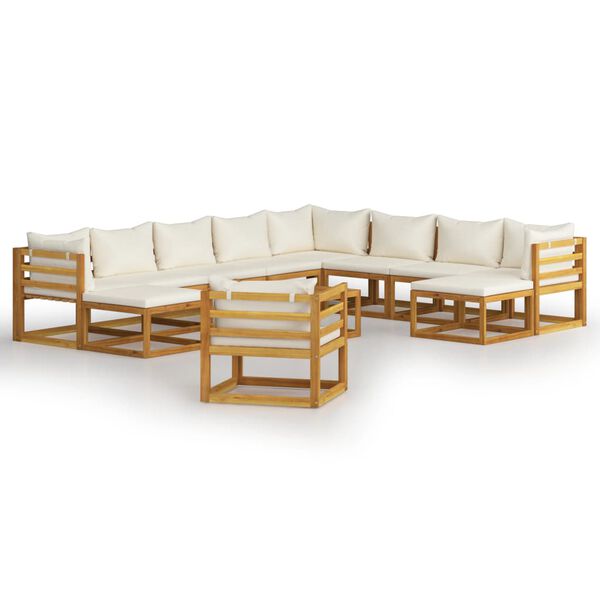 vidaXL 12-tlg. Garten-Lounge-Set mit Auflagen Creme Massivholz Akazie