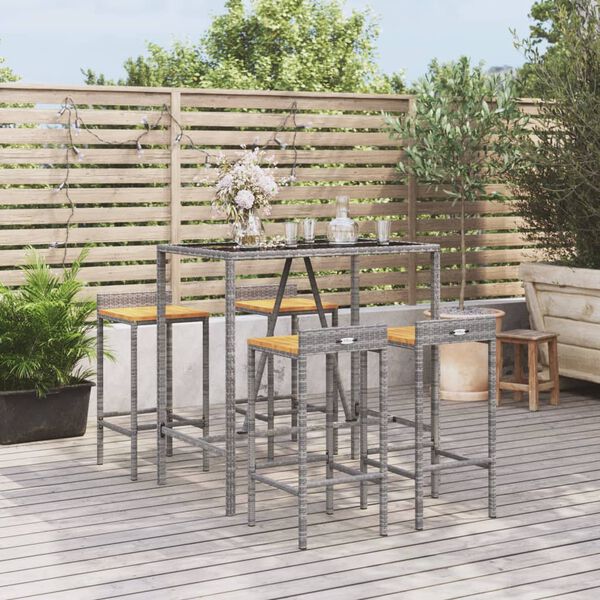 vidaXL 5-tlg. Gartenbar-Set Grau Poly Rattan & Massivholz Akazie