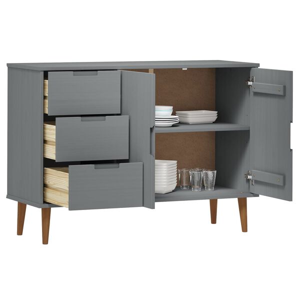 vidaXL Sideboard MOLDE Grau 113x40x80 cm Massivholz Kiefer