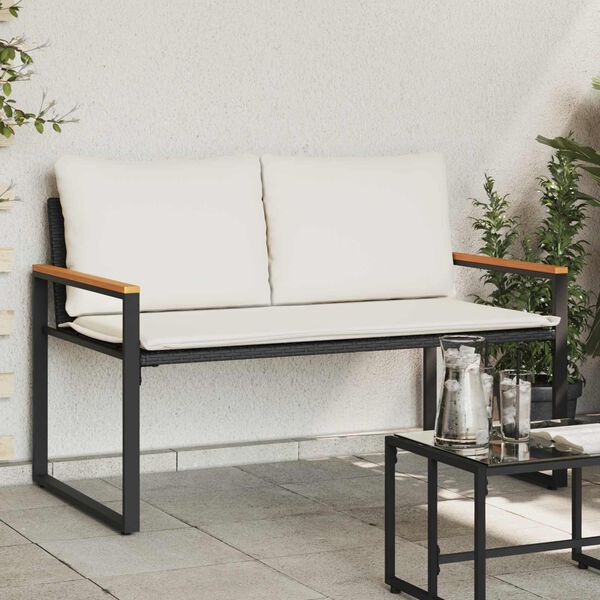 vidaXL Bank mit Kissen Schwarz und Cremewei&szlig; 115 x 65 x 72 cm Rattan