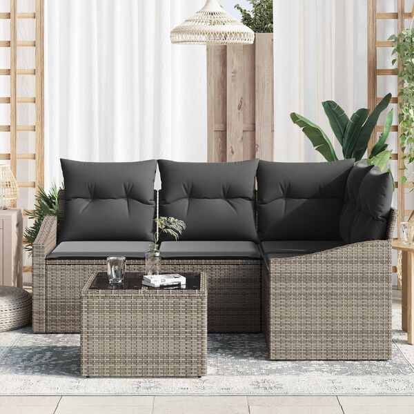vidaXL Sofa Set mit Kissen mit Speicher 5 pcs Hellgrau Poly-Rattan