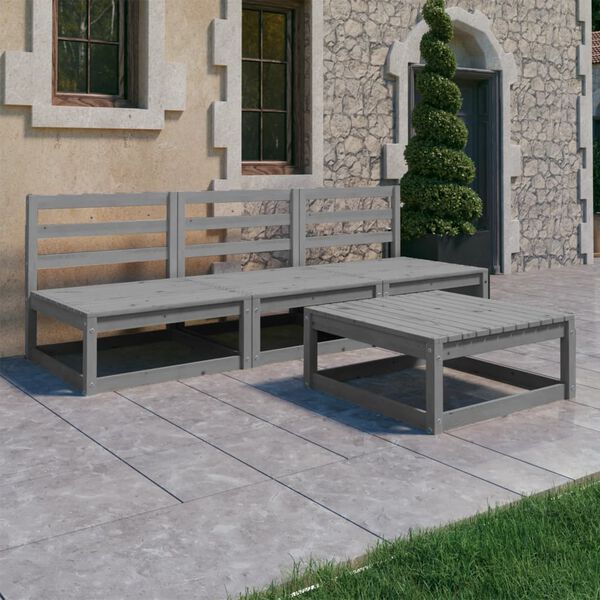 vidaXL 4-tlg. Garten-Lounge-Set Grau Massivholz Kiefer