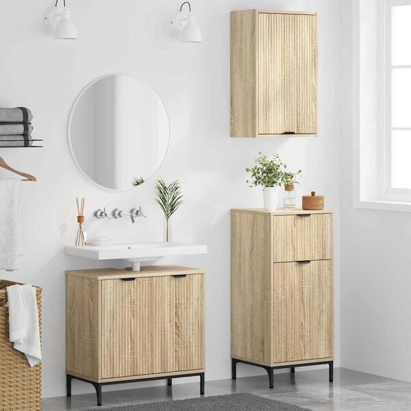 vidaXL Badezimmerm&ouml;bel Set mit Regal 3 pcs Sonoma-Eiche Holzwerkstoff