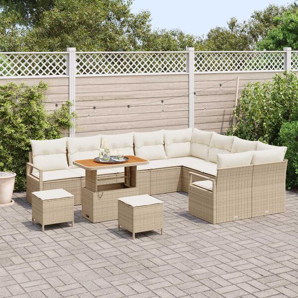 vidaXL Garten-Sofa-Set mit Kissen 12 pcs Beige Poly Rattan