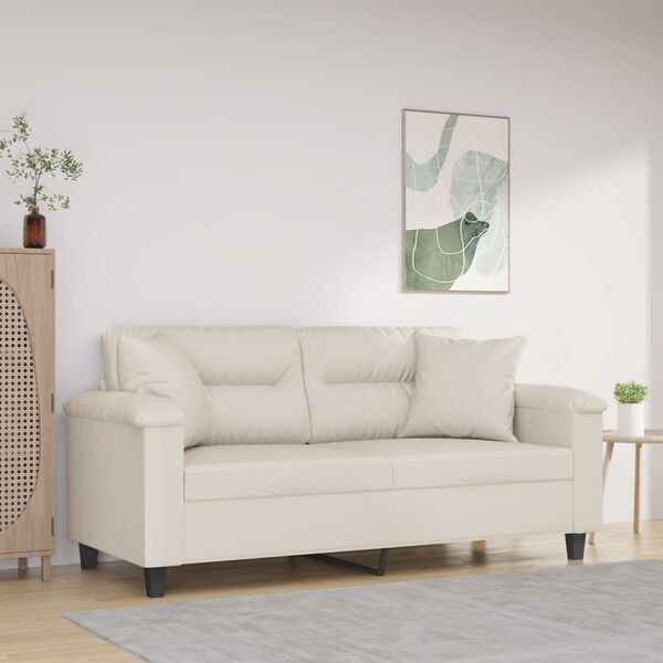vidaXL 2-Sitzer-Sofa mit Kissen Creme 140 cm Kunstleder
