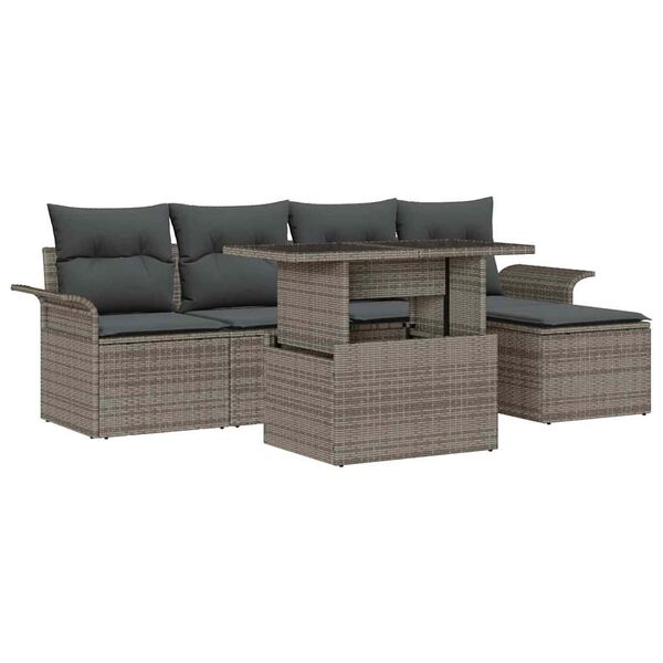 vidaXL Gartensofa-set mit Kissen 6 pcs Grau Poly-Rattan