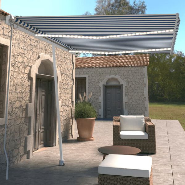 vidaXL Markise Manuell Einziehbar mit LED 350x250 cm Blau Wei&szlig;