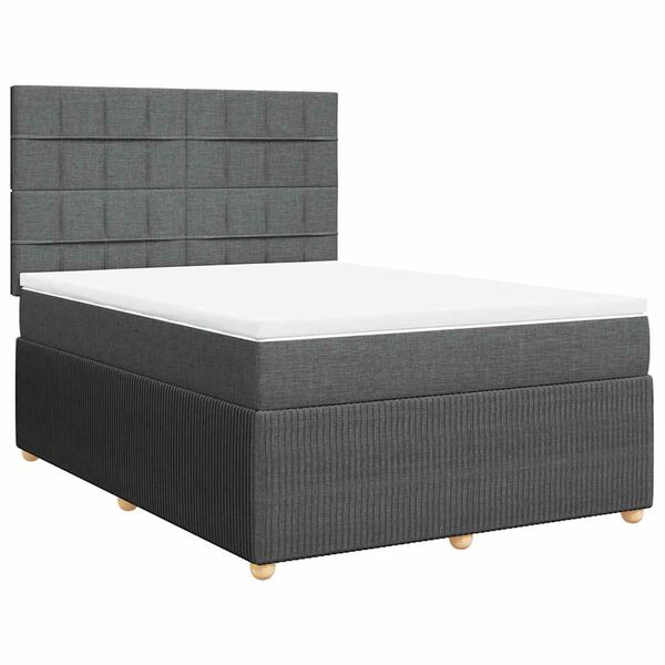 vidaXL Boxspringbett mit Matratze Dunkelgrau 140x200 cm Stoff