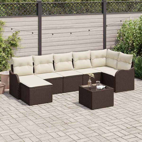vidaXL Garten-Sofa-Set mit Kissen 8 pcs Braun und Wei&szlig; Poly Rattan