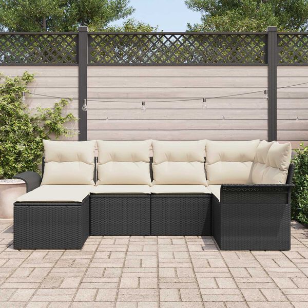 vidaXL Gartensofa-set mit Speicher 6 pcs Schwarz Poly-Rattan