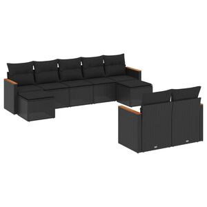 vidaXL 9-tlg. Garten-Sofagarnitur mit Kissen Schwarz Poly Rattan