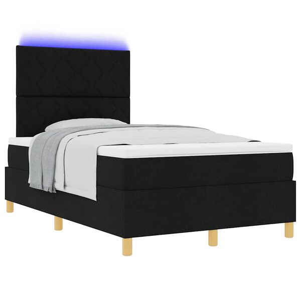 vidaXL LED Boxspringbett mit Matratze Schwarz 120 x 190 cm Stoff