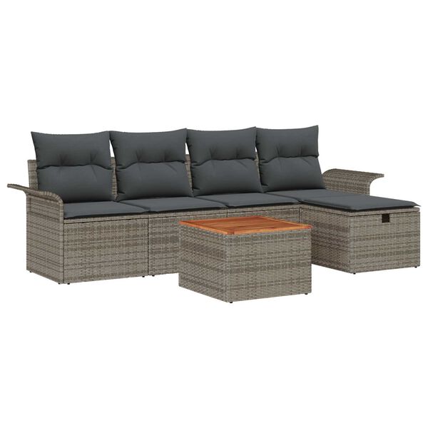 vidaXL Garten-Sofa-Set mit Kissen mit Speicher 6 pcs Grau Poly Rattan