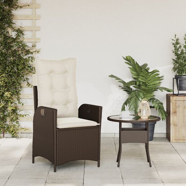 vidaXL Gartensessel Verstellbar mit Kissen Braun Poly Rattan
