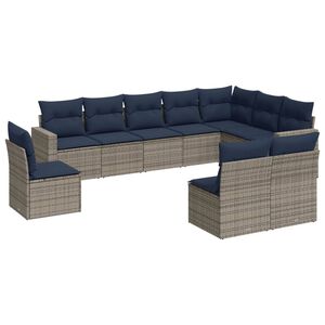 vidaXL 10-tlg. Garten-Sofagarnitur mit Kissen Grau Poly Rattan