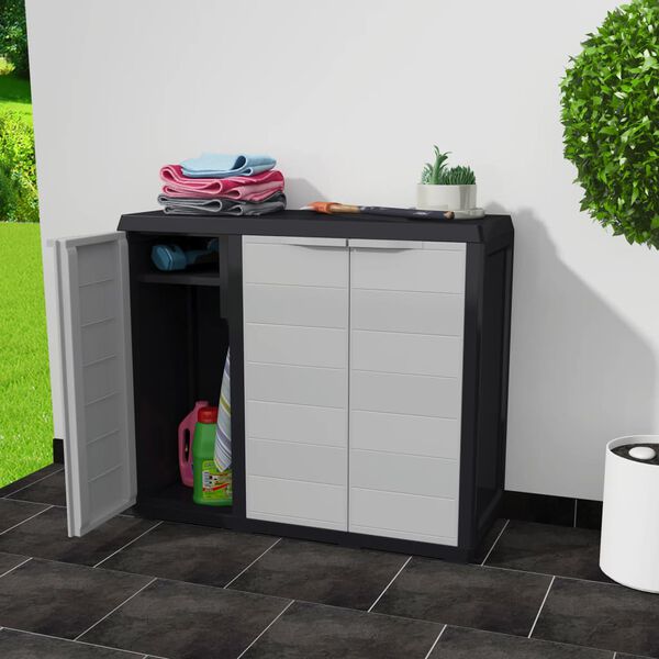 vidaXL Gartenschrank mit 2 B&ouml;den Schwarz und Grau