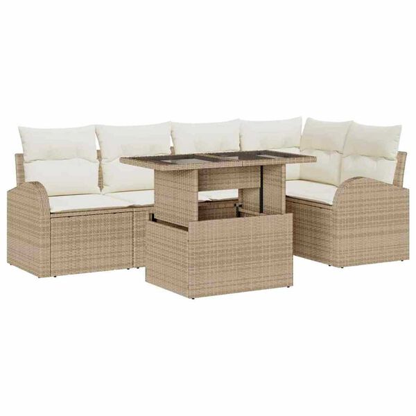 vidaXL Gartensofa-set mit Kissen mit Speicher 6 pcs Beige Poly Rattan
