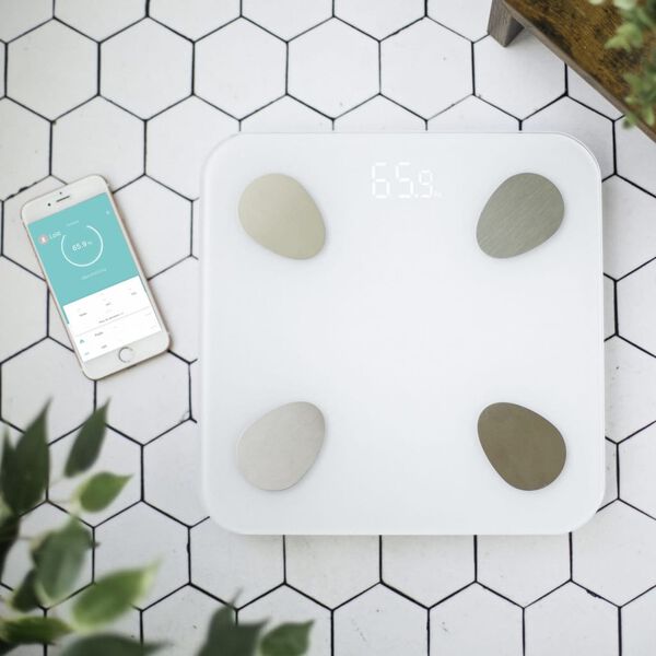 Livoo Intelligente K&ouml;rperanalysewaage mit Bluetooth 28x28x2,4 cm Wei&szlig;