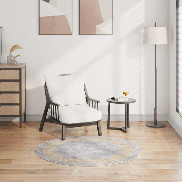 vidaXL Teppich Waschbar Grau &phi;120 cm
