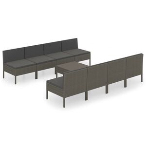 vidaXL 9-tlg. Garten-Lounge-Set mit Auflagen Poly Rattan Grau