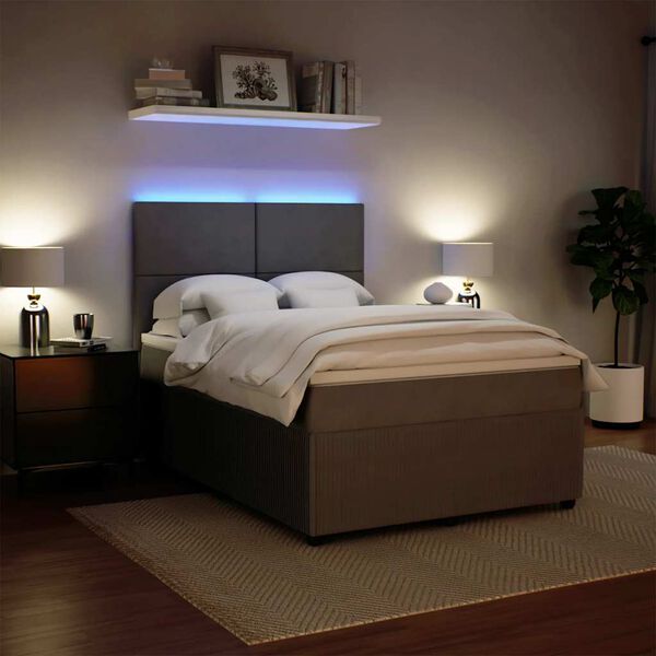 vidaXL Boxspringbett mit Matratze Hellgrau 140x190 cm Samt