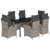 vidaXL 7-tlg. Garten-Essgruppe mit Kissen Hellgrau Poly Rattan